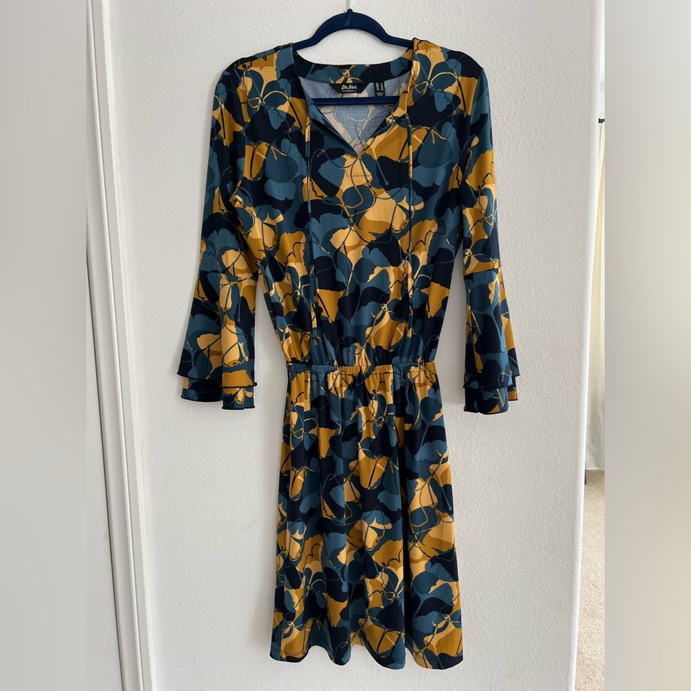 Du Jour Gold and Yellow long sleeve dress with Bell Sleeves